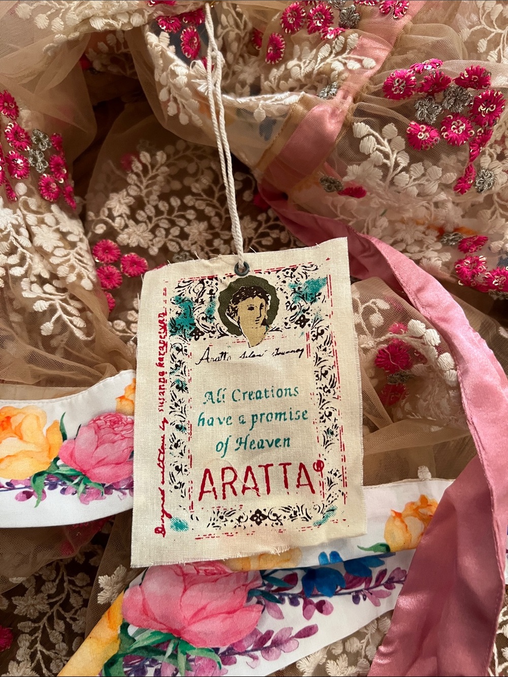 Aratta Blossom Floral Sheer Duster with Pink Sash - Picture 9 of 12